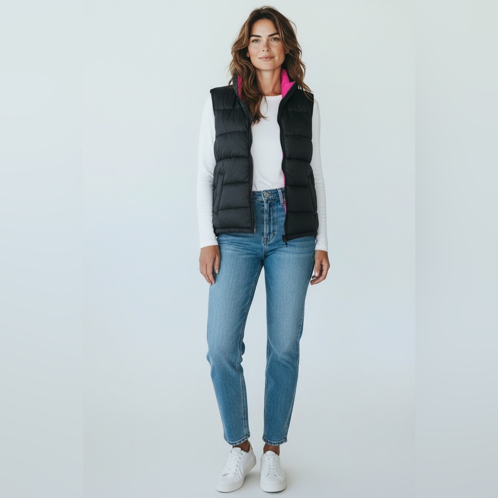 Reversible Black and Pink Puffer Vest